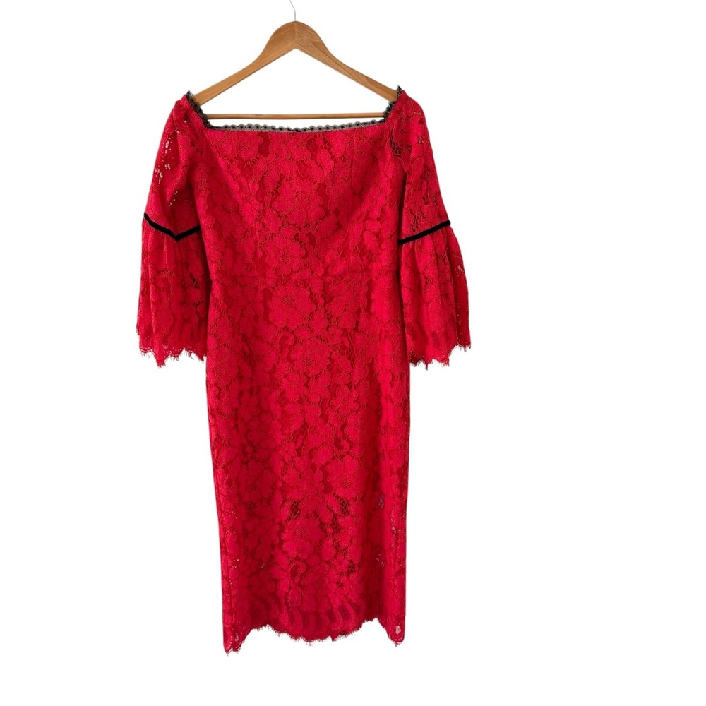 Alexis Odette Lace Off Shoulder Midi Dress M Red Bell Sleeve Cocktail Formal